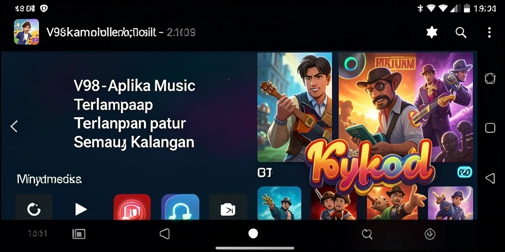 Tampilan gameplay V98 yang menarik dengan berbagai pilihan musik.